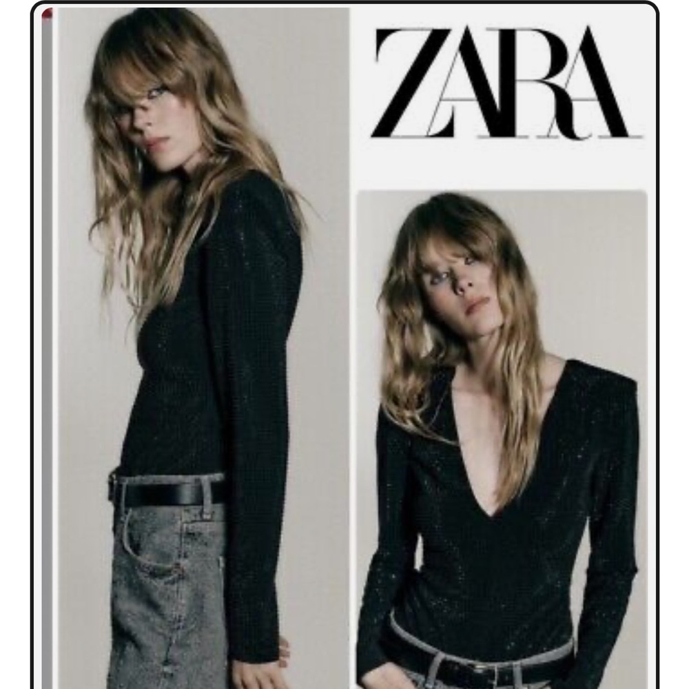 ZARA WOMAN NWT FW23 BLACK SPARKLY Knit BODYSUIT Size M